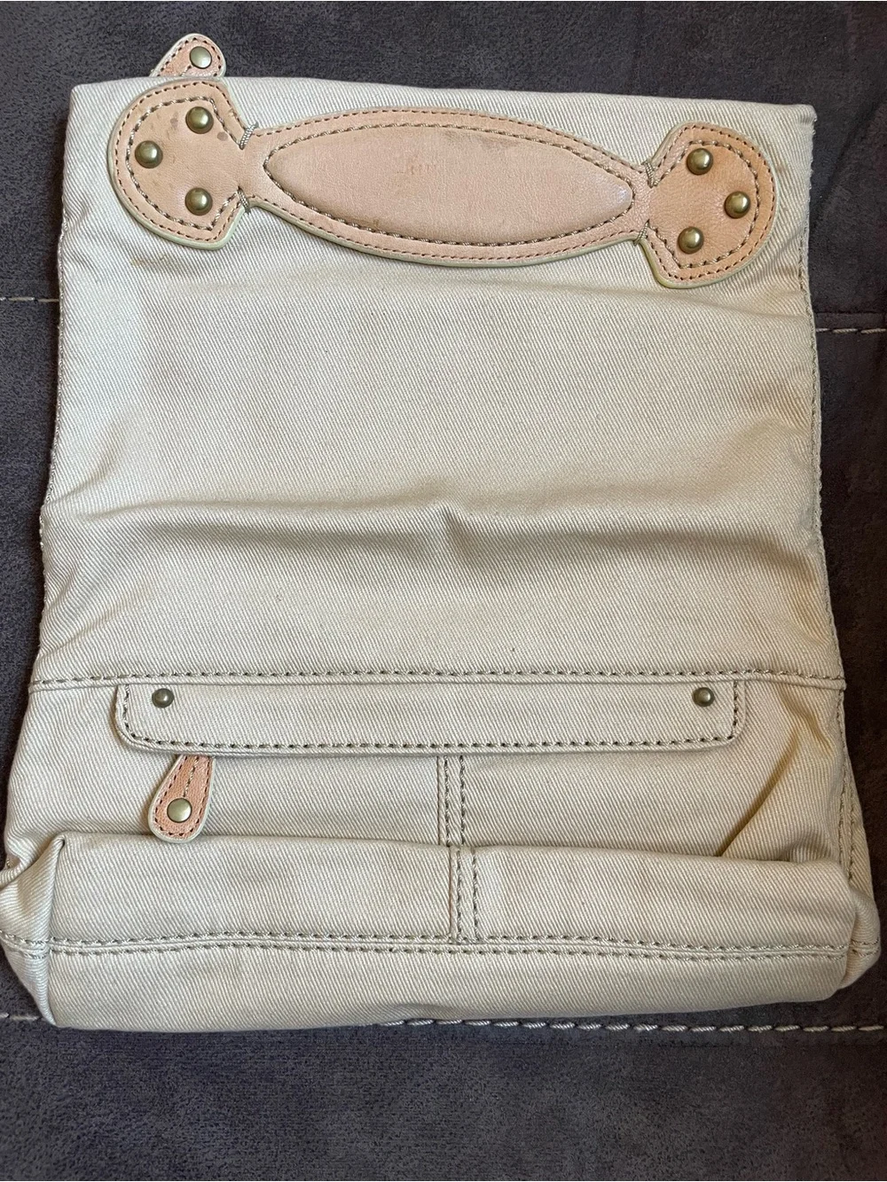 GAP Canvas Foldover Clutch Cream Goat Leather Trim Neutral Envelope Bag OS